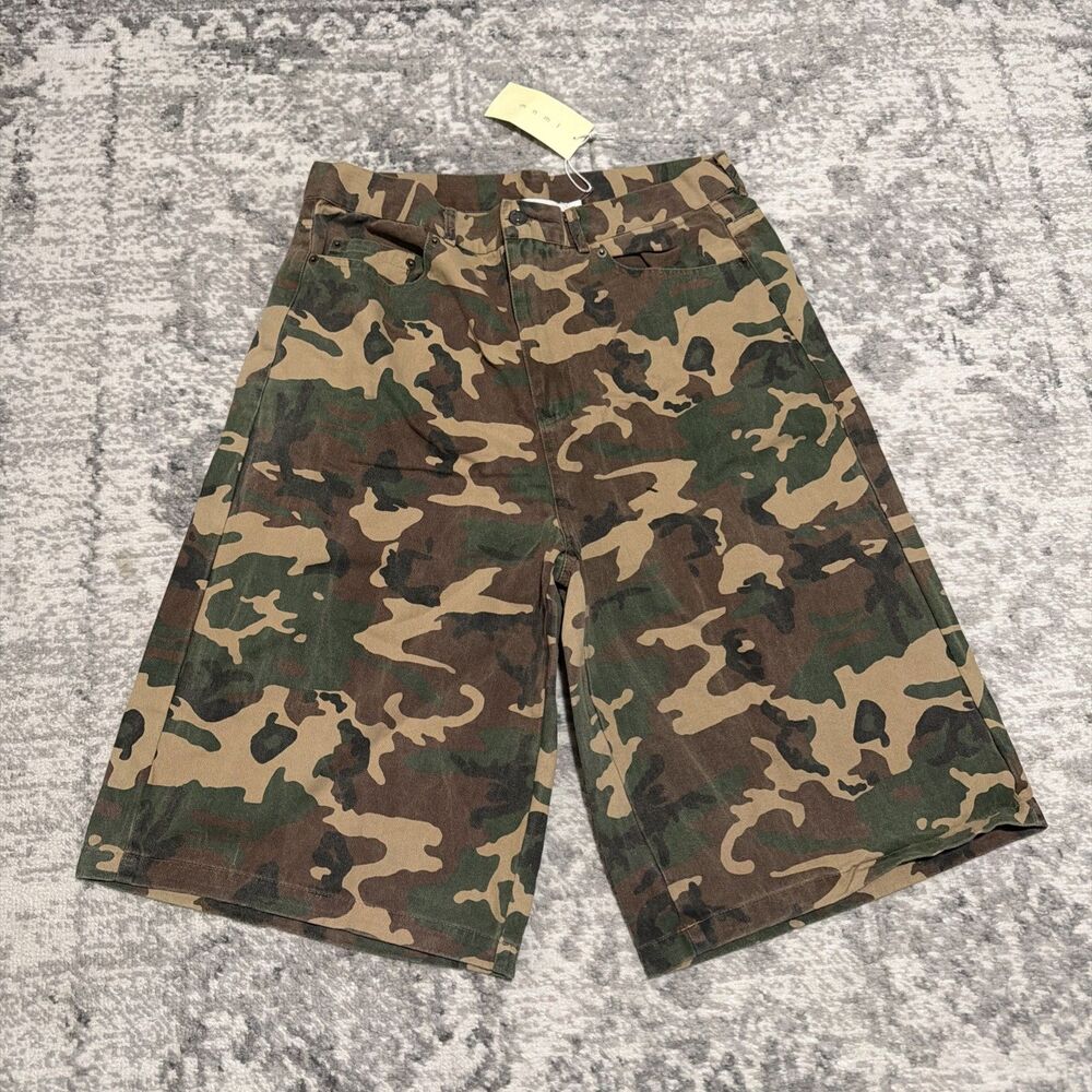 Mnml ULTRA BAGGY CAMO TWILL SHORTS WOODLAND CAMO 31